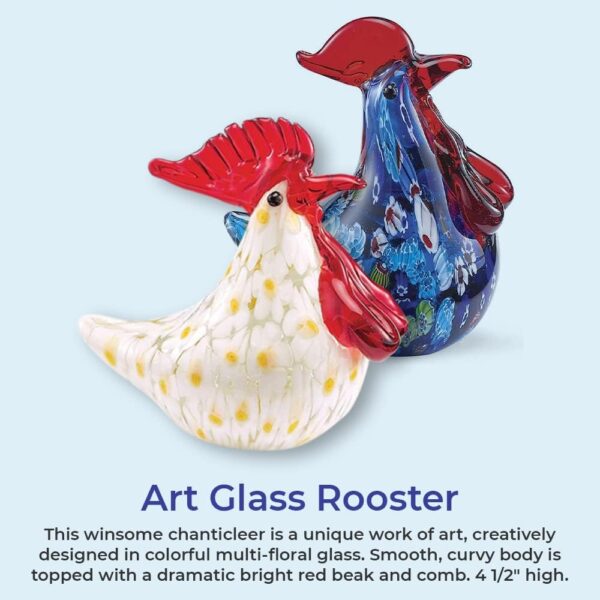 SAGEFINDS Art Glass Rooster | Decorative Tabletop Collectible | Miniature Handblown Glass Chicken Figurine | Home Décor Sculpture Statue | Blue - Image 2