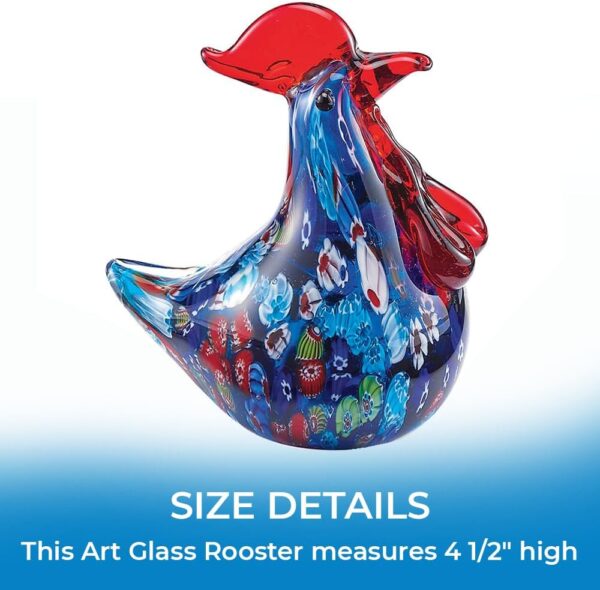 SAGEFINDS Art Glass Rooster | Decorative Tabletop Collectible | Miniature Handblown Glass Chicken Figurine | Home Décor Sculpture Statue | Blue - Image 5