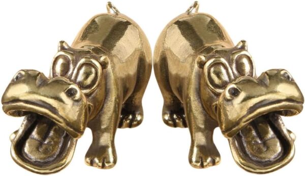 SUPVOX Brass Hippo Figurine, 2pcs Hippo Statues Animals Figurine Retro Hippo Collectible Art Miniature Tea Pet Desktop Ornament Crafts Accessories Collection