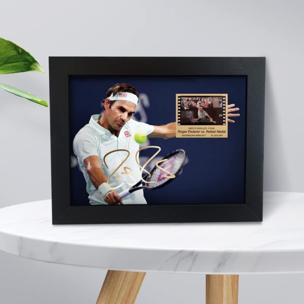 ORIMAMI Tennis Player Gifts | Signed Roger Federer Wooden Framed Photo Art Decor with Film Display | Cool Collectible Gift for Tennis Fans - 8"x6" - Image 2