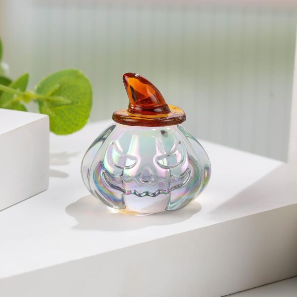 Glass Hand Blown Art Collectible Mini Pumpkin Gifts for Friends, Fall Harvest Thanksgiving Halloween Art Clear Pumpkin with Hats Decoration for Home - Image 3