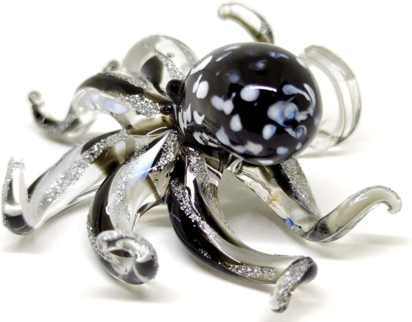 Octopus Miniature Figurines Animals Hand Blown Color Glass Art Collectible Gift Decorate 3.25" (Black White) - Image 4