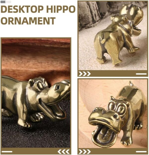 SUPVOX Brass Hippo Figurine, 2pcs Hippo Statues Animals Figurine Retro Hippo Collectible Art Miniature Tea Pet Desktop Ornament Crafts Accessories Collection - Image 9