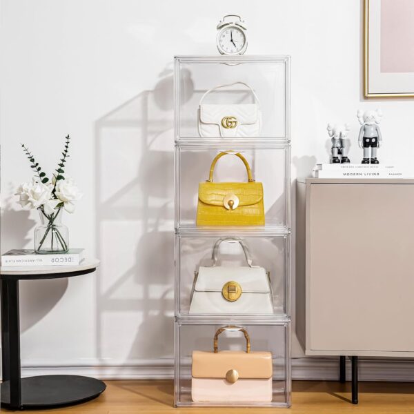 Purse Organizer for Closet,9 Pack Clear Acrylic Display Case for Handbag Organizer, Purse Storage Box with Magnetic Door, Plastic Storage Bins for Book, Collectibles, Cosmetic - Image 5