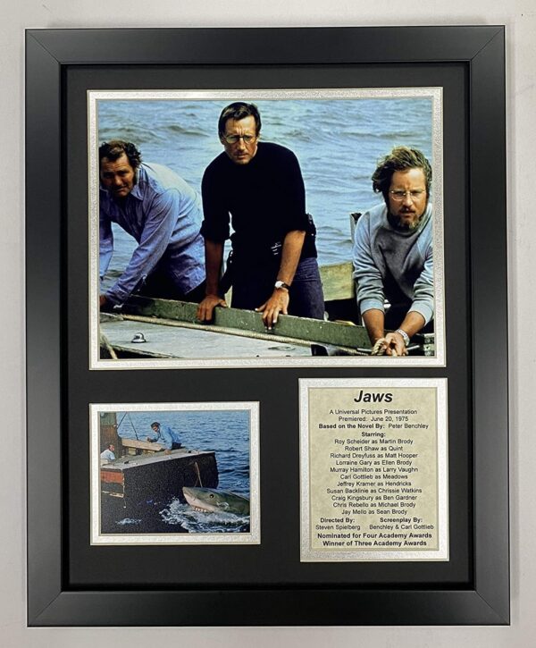 Jaws Movie Collectible | Framed Photo Collage Wall Art Decor - 12"x15" | Legends Never Die