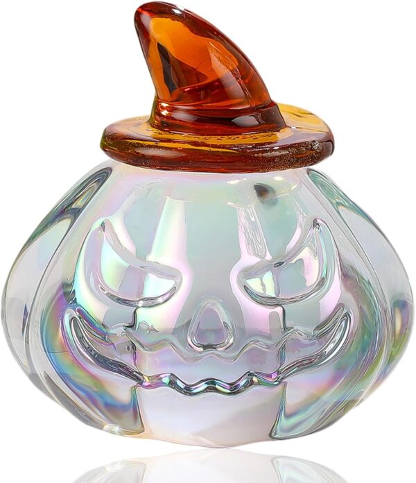 Glass Hand Blown Art Collectible Mini Pumpkin Gifts for Friends, Fall Harvest Thanksgiving Halloween Art Clear Pumpkin with Hats Decoration for Home