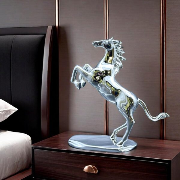 Art Horse Standing Statue Electroplate Figurine Sculpture Resin Collectible Gifts for Horse Lover Office Home Decor Desk Accessories Decoration Tabletop Figurines Outdoor Decor (Silver) - Image 2