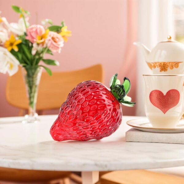 Blown Glass Strawberry Ornament, Handmade Fruit Decoration, Clear Crystal Collectible Art Figurines, Strawberry Paperweigh Artificial Fruit Decorations for Home Office Bedroom and Kitchen - Image 4
