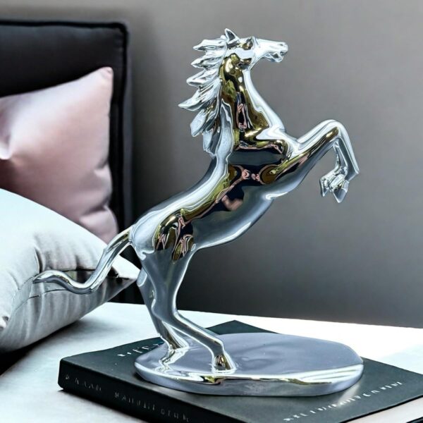 Art Horse Standing Statue Electroplate Figurine Sculpture Resin Collectible Gifts for Horse Lover Office Home Decor Desk Accessories Decoration Tabletop Figurines Outdoor Decor (Silver) - Image 3