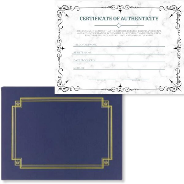 Certificate of Authenticity, 8.5 x 11 Inch Premium Certificate with Luxury Navy Presentation Folder, Perfect for Valuations, Gifts, Collectibles and Artwork