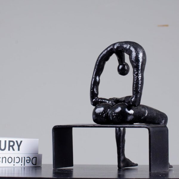9.8'' Bronze Melancholy Statue Sculpture, Modern Abstract Thinker Grief & Emptiness Art Sculpture Decorations Collectible Bronze Statue for Home Decor - Image 3