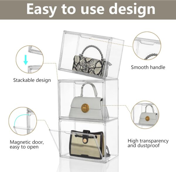 Purse Organizer for Closet,9 Pack Clear Acrylic Display Case for Handbag Organizer, Purse Storage Box with Magnetic Door, Plastic Storage Bins for Book, Collectibles, Cosmetic - Image 4