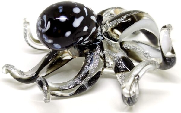 Octopus Miniature Figurines Animals Hand Blown Color Glass Art Collectible Gift Decorate 3.25" (Black White) - Image 3