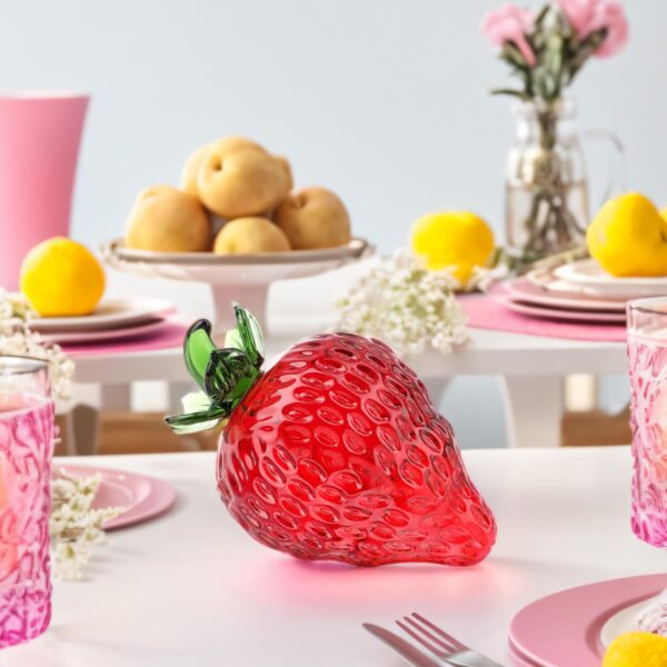 Blown Glass Strawberry Ornament, Handmade Fruit Decoration, Clear Crystal Collectible Art Figurines, Strawberry Paperweigh Artificial Fruit Decorations for Home Office Bedroom and Kitchen - Image 6