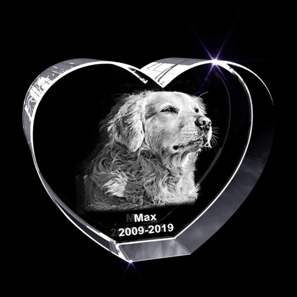 Personalized Pet Photo | 3D Engraved Crystal Keepsake | Gift/Decor | Collectible | Souvenir | Customized | 3D Crystal Photo Gift | Personalized |3D Photo Engraved Crystal | Home Decor (Small Heart)
