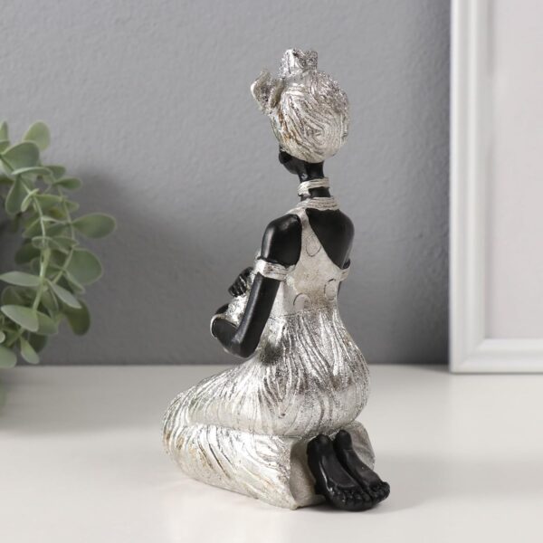 AEVVV Polystone African Woman Figurine Holding Baby Decorative Statue Silver Dress 7.1 Inch Home Décor Collectible Art Sculpture Modern Interior Ornament - Image 3