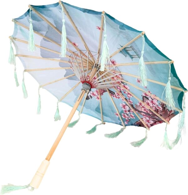THY COLLECTIBLES Classic Chinese Art Asian Style 33" Silk Parasol Umbrella with Tassels for Wedding Parties, Photography, Costumes, Cosplay, Decoration And Other Events - Image 2