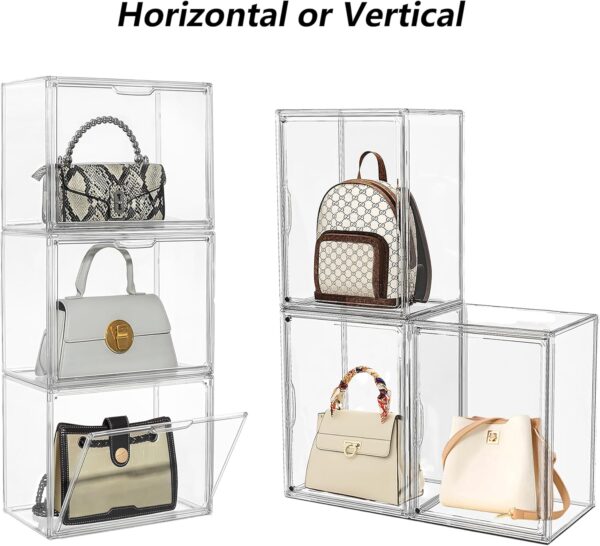 Purse Organizer for Closet,9 Pack Clear Acrylic Display Case for Handbag Organizer, Purse Storage Box with Magnetic Door, Plastic Storage Bins for Book, Collectibles, Cosmetic - Image 3