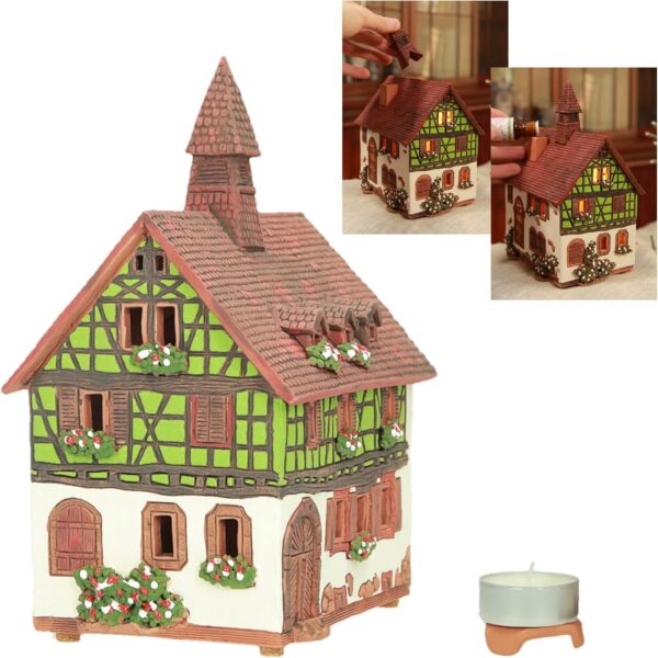 Ceramic Art Tealight Candle Holder Room Decoration Handcrafted Collectible Miniature Light House Albert Schweitzer House in Kaysersberg, Alsace, France B288AR