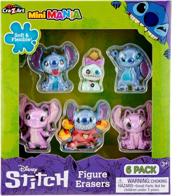 Stitch Surprise 6 Pack Mini Figure Erasers - Get 6 Real, Flexible Erasers to Assemble, Use and Collect, Great for Back to School, Blind Bag Inspired Kids Toy
