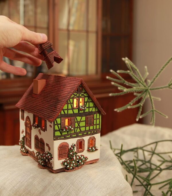 Ceramic Art Tealight Candle Holder Room Decoration Handcrafted Collectible Miniature Light House Albert Schweitzer House in Kaysersberg, Alsace, France B288AR - Image 4