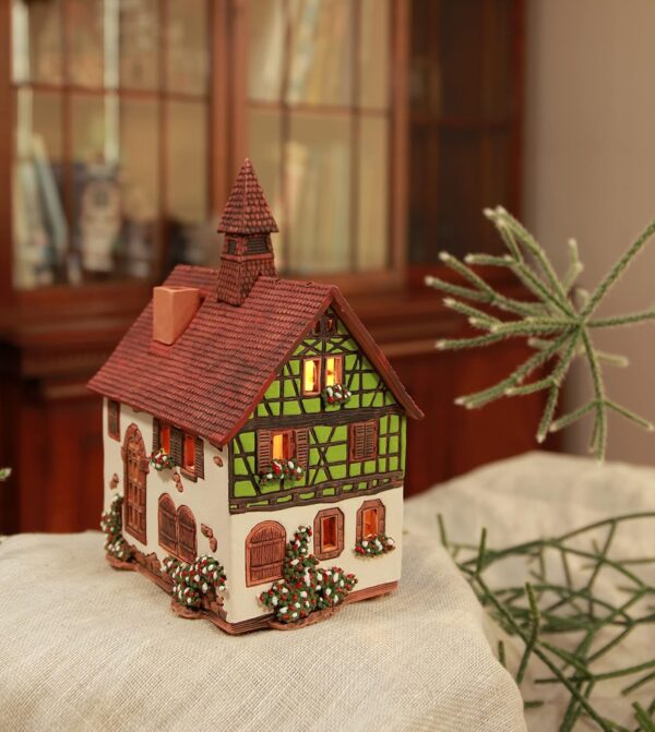 Ceramic Art Tealight Candle Holder Room Decoration Handcrafted Collectible Miniature Light House Albert Schweitzer House in Kaysersberg, Alsace, France B288AR - Image 2